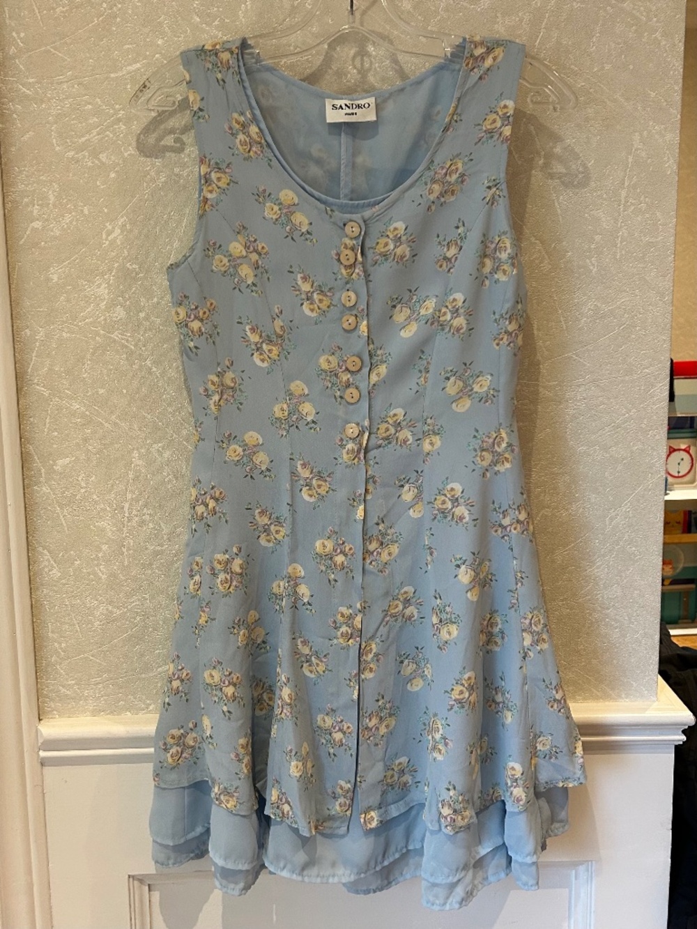 Sandro Paris Light Blue Floral Print Button-Down Mini Dress XS - Picture 1 of 3